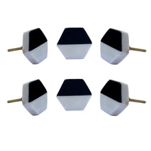Carregar imagem no visualizador da galeria, Black and white Hexagon  Marble Knobs ( set of 6)
