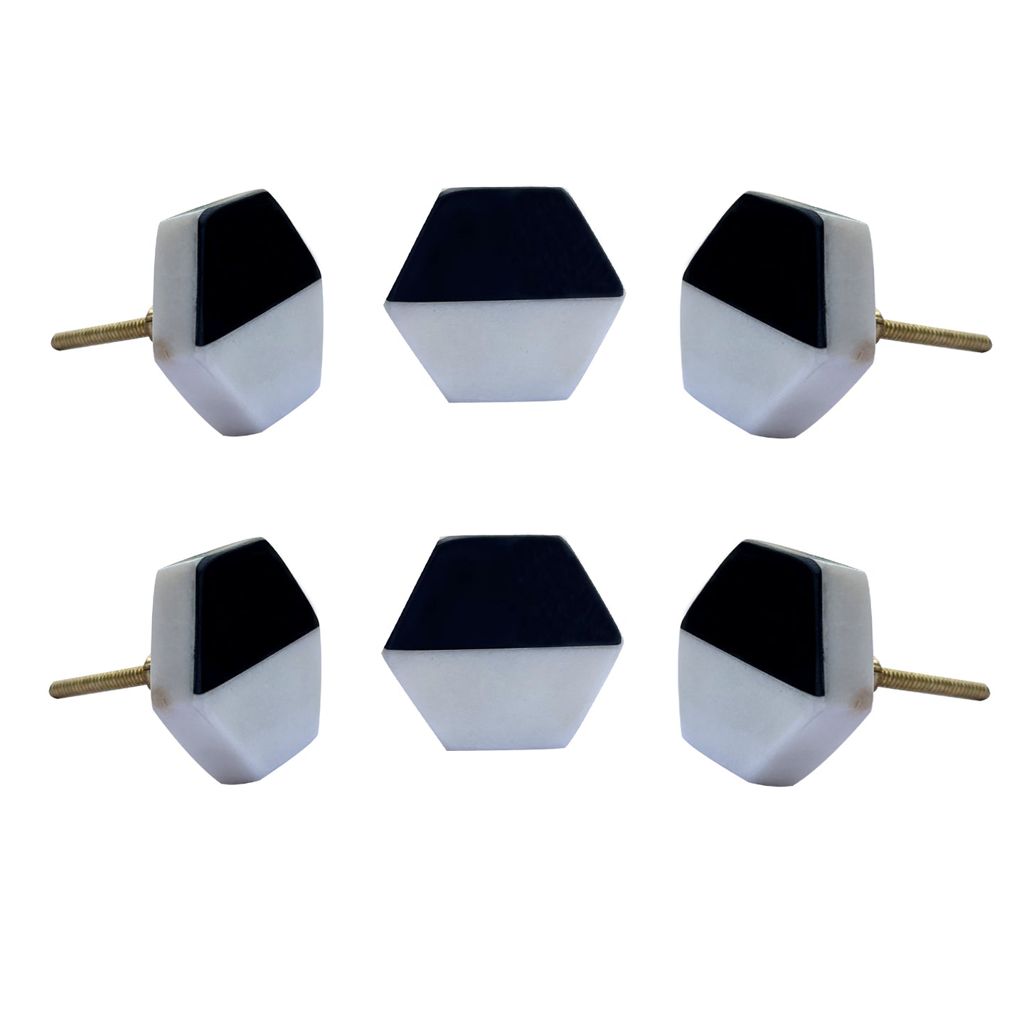 Black and white Hexagon  Marble Knobs ( set of 6)