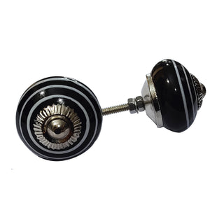 Set of 8 Sihi Black and White Spot Stripe Ceramic knobs