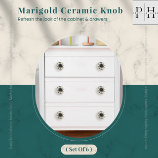 Marigold Ceramic Knob Black ( Set of 6 )
