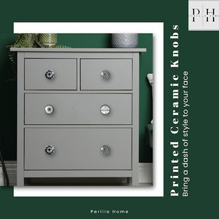 Set Of Eight Mix Design Printed Ceramic  Knobs