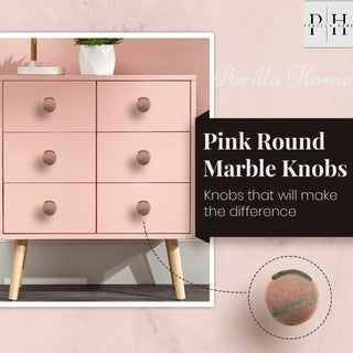 Set Of Six Pink Round Marble Knobs