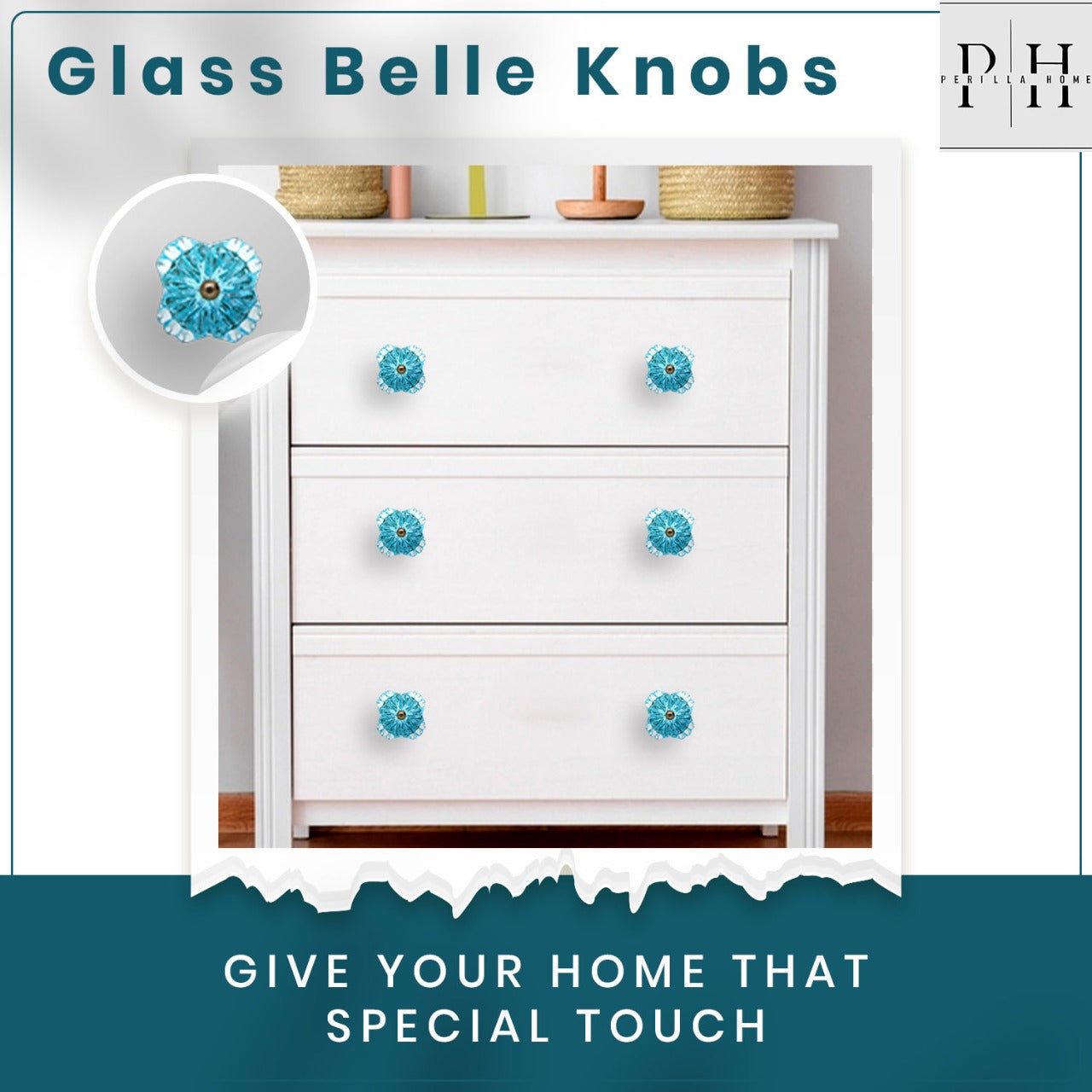 Glass Belle Knobs ( Blue) Set of 6