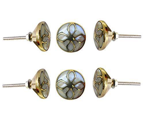 Set Of Six Four glass Brass Mother Of Pearl Knob