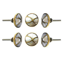Carica l&#39;immagine nel visualizzatore di Gallery, Set Of Six Marble Brass Mother Of Pearl Knobs
