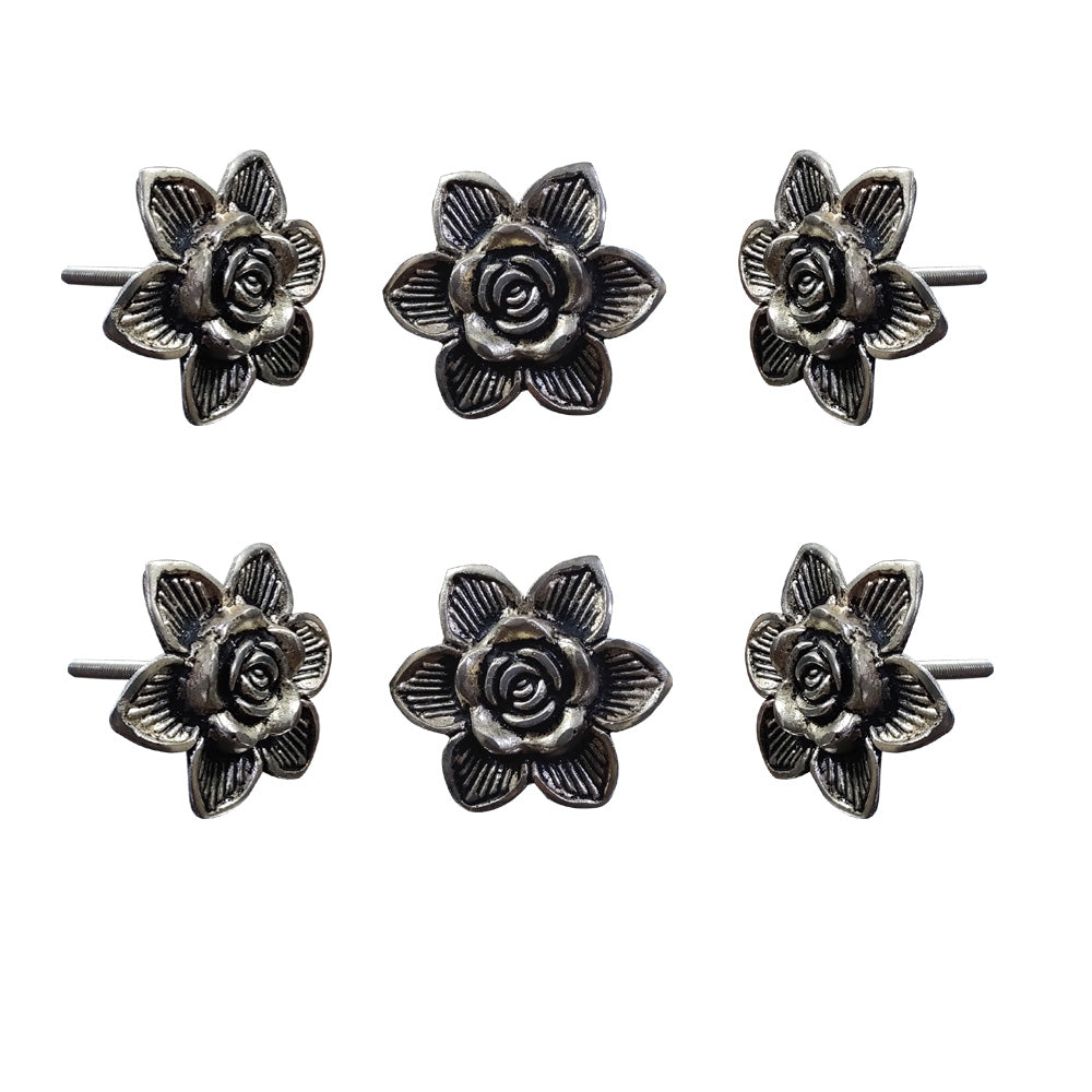 Set Of Six Chrome Flower Knobs