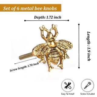 Set of 6 Brass Bee Knob