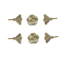 Load image into Gallery viewer, Set Of six Off White Rose Ceramic Knobs - Perilla Home
