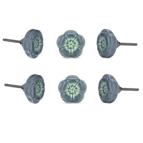 Azalea Grey Ceramic Knob ( Set Of 6 ) - Perilla Home