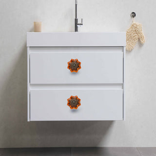 Set Of Six Amber Melon Glass Knobs ( antique)