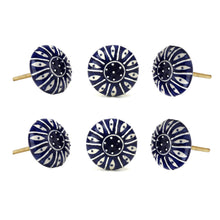 Load image into Gallery viewer, Set Of Six Dark Blue Printed Ceramic Knobs - Perilla Home
