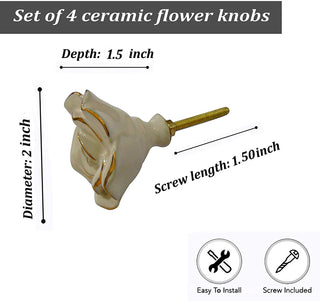 Set Of six Off White Rose Ceramic Knobs