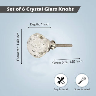 Clear Bubble Glass Knobs set of 6