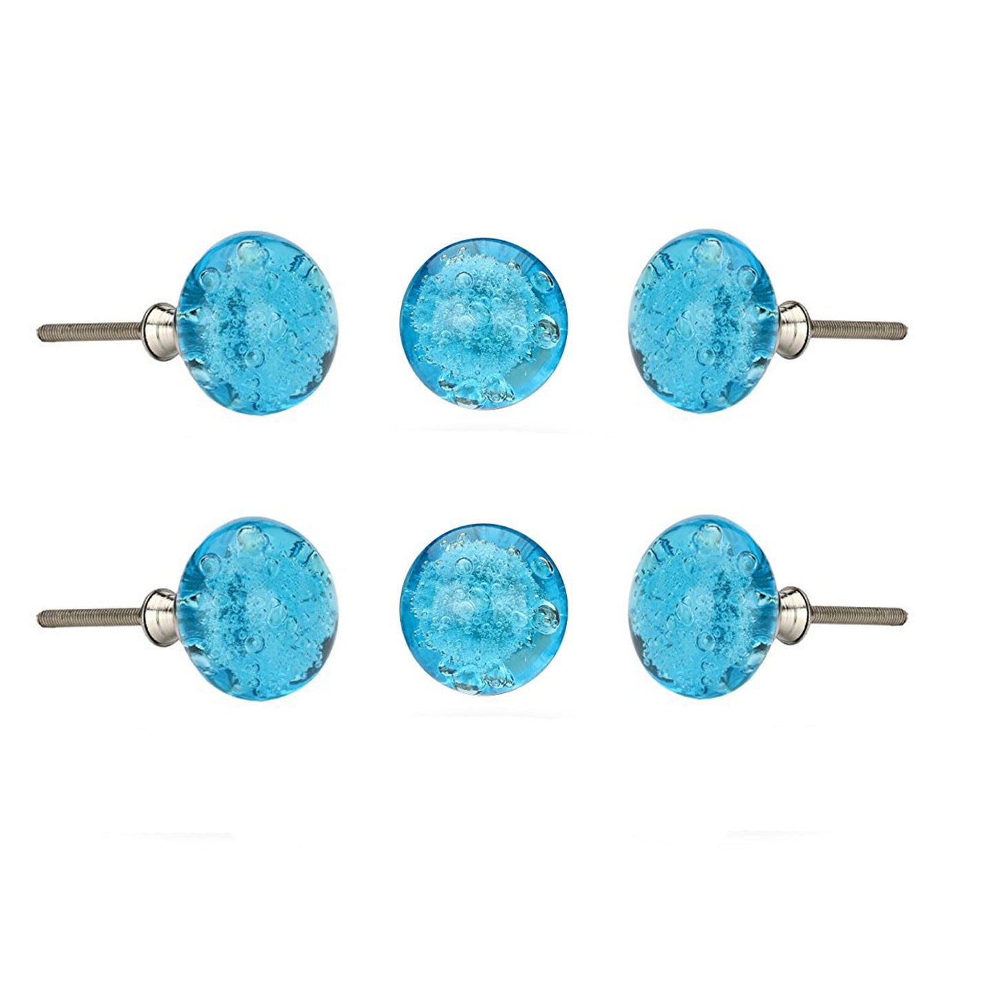 Set of 6 Turquoise Glass Bubble Knobs