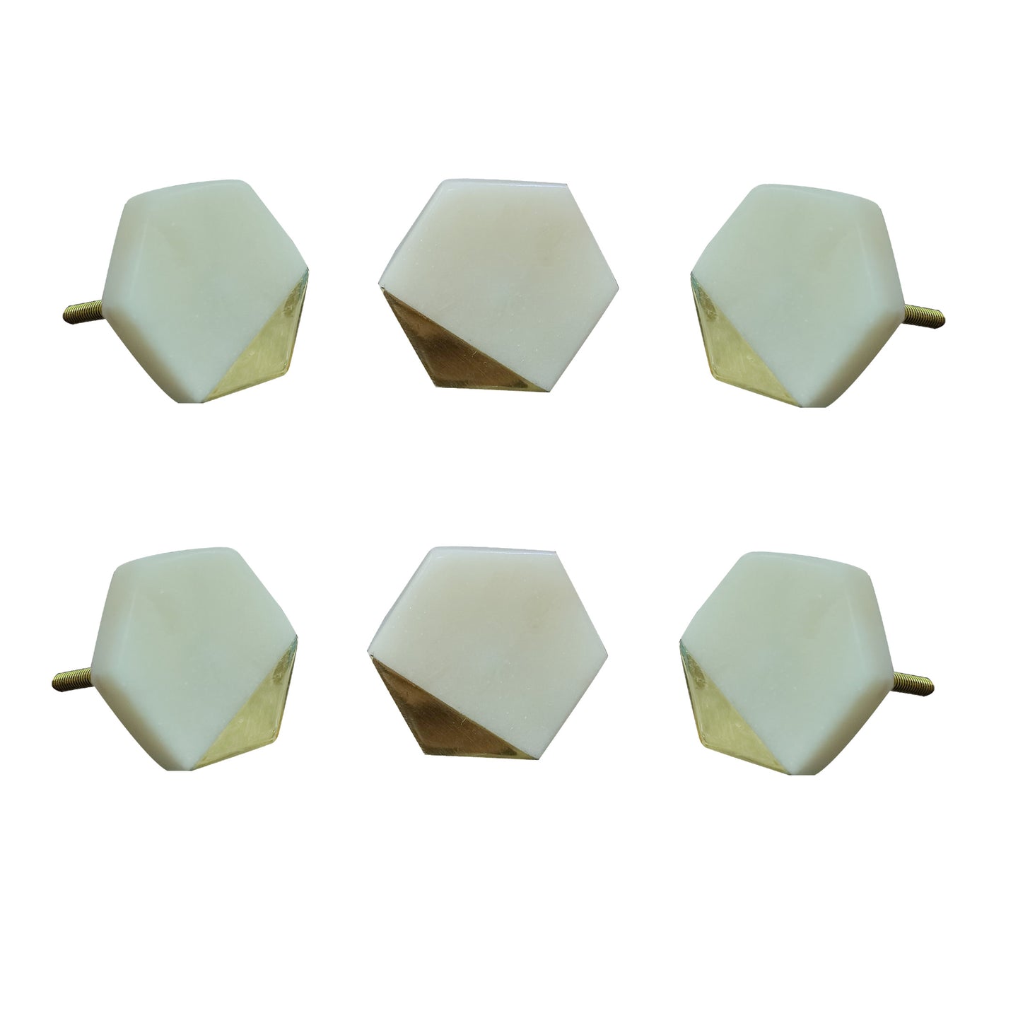 Set Of Six White Hexagon Marble Knobs