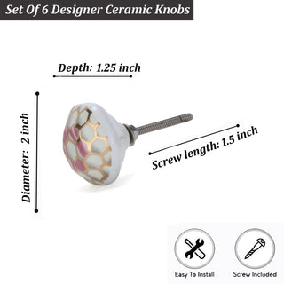 Set of six Hollyhock Pink Knob