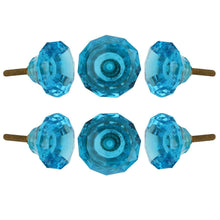 Cargar imagen en el visor de la galería, Set Of Six Turquoise Ocean Cut Glass Knobs
