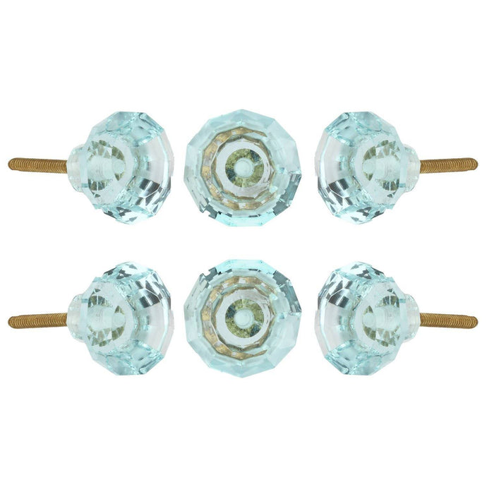 Turquoise Cut Glass Knobs Set Of 6 - Perilla Home