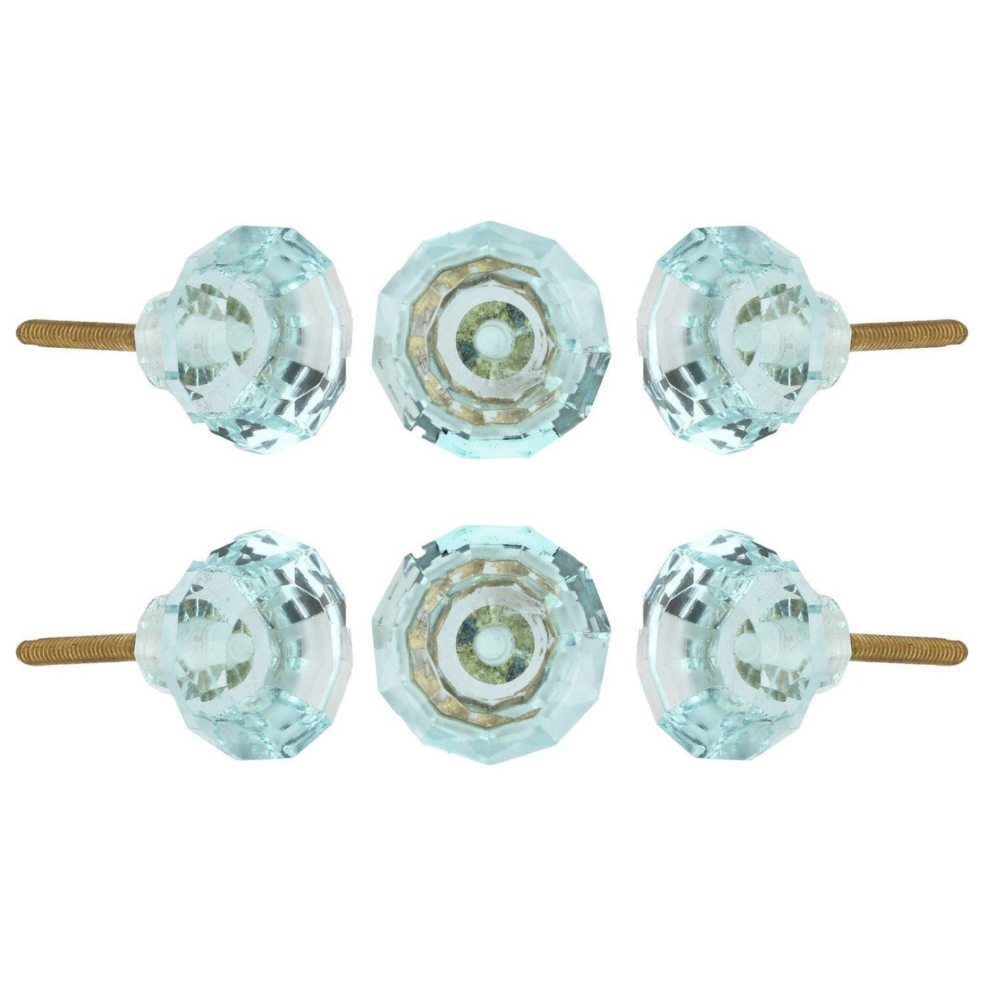 Turquoise Cut Glass Knobs Set Of 6 - Perilla Home