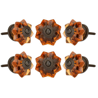 Amber melon glass knob antique finish set of 6