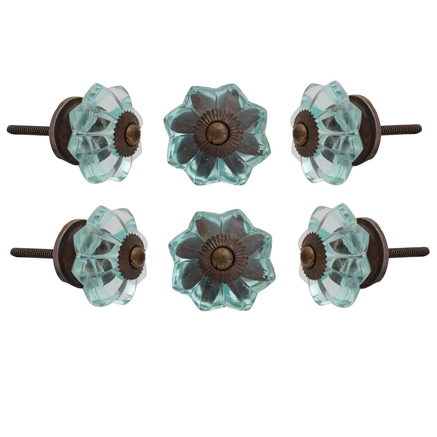 Light Blue Melon Glass Knobs (Set Of 6) Light Blue Melon Glass Knobs (Set Of 6)