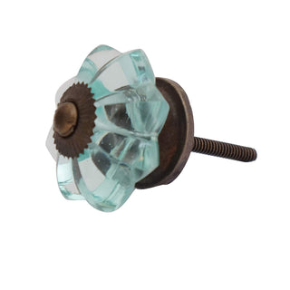 Set Of Six Light Blue Melon Glass Knobs