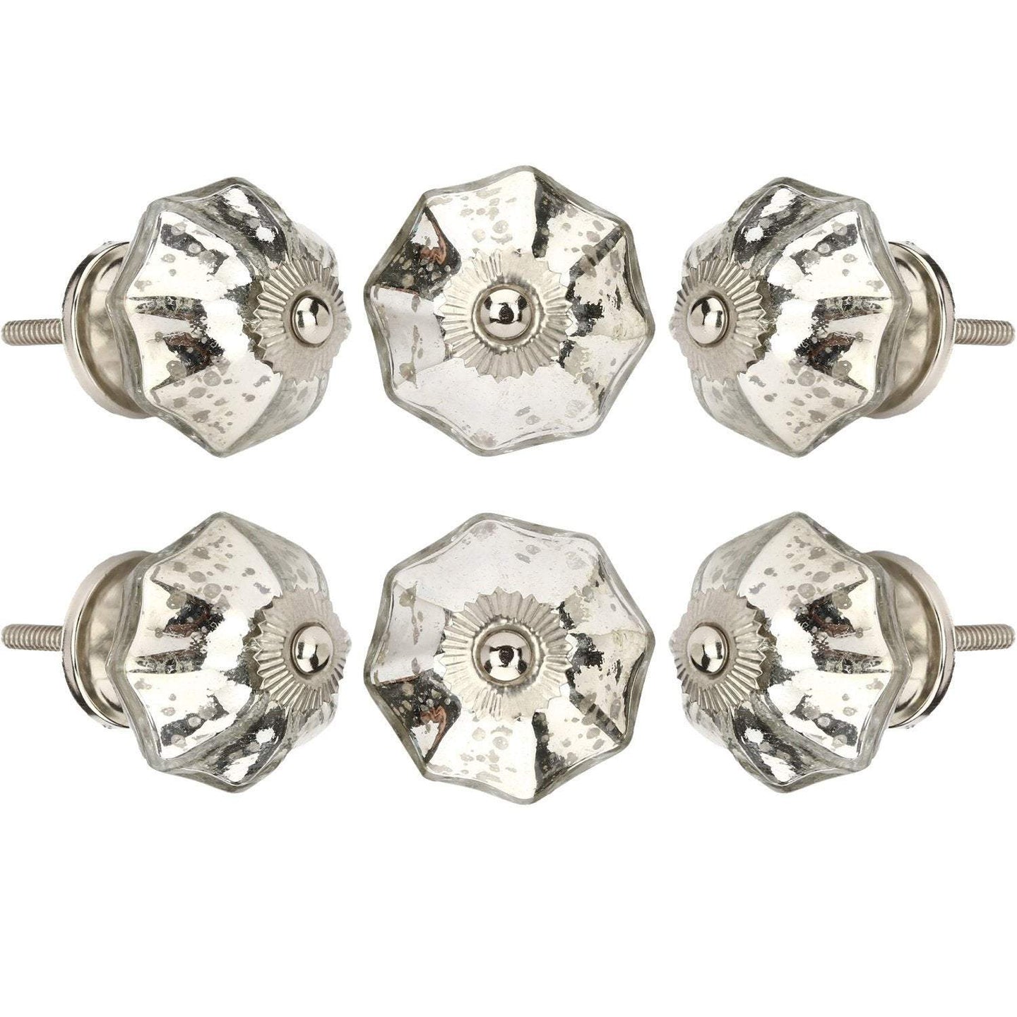 Set of six Silver Mirror Glass Knob