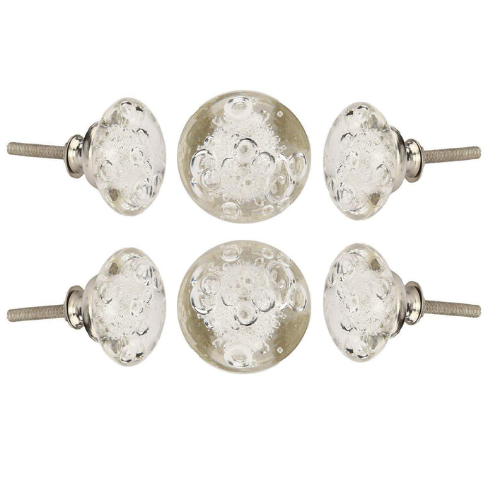Clear Bubble Glass Knobs set of 6
