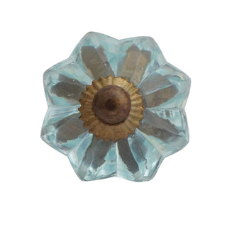 Set Of Six Light Blue Melon Glass Knobs