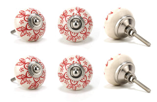 Round Red Printed Ceramic Drawer Knob
