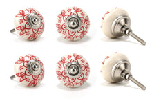 Load image into Gallery viewer, Round Red Printed Ceramic Drawer Knob 
