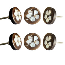 Charger l&#39;image dans la galerie, Set Of Six Hibiscus Flower Mother Of Pearl Wooden Knobs
