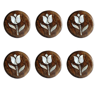 Set Of Six Tulip Flower Mother Of Pearl Wooden Knobs