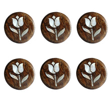 Cargar imagen en el visor de la galería, Set Of Six Tulip Flower Mother Of Pearl Wooden Knobs
