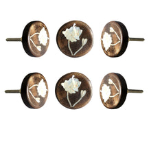 Load image into Gallery viewer, Set Of Six Lily Flower Mother Of Pearl Wooden Knobs
