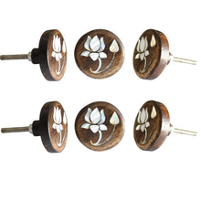 Load image into Gallery viewer, Set Of Six Lotus Flower Mother Of Pearl Wooden Knobs
