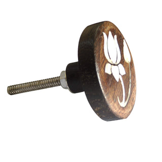 Set Of Six Lotus Flower Mother Of Pearl Wooden Knobs