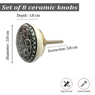 Set Of Eight Mix Design Printed Ceramic  Knobs