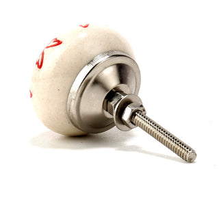 Round Red Printed Ceramic Drawer Knob back view
