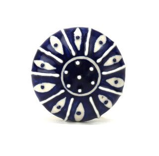 Dark Blue Printed Ceramic Knob Set Of 6 - Perilla Home