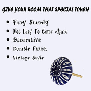 Dark Blue Printed Ceramic Knob Set Of 6 - Perilla Home