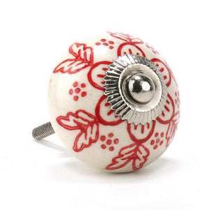 Round Red Printed Ceramic Drawer Knob