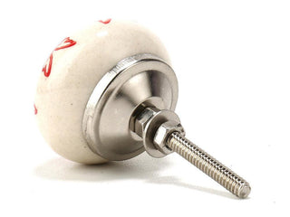 Round Red Printed Ceramic Drawer Knob