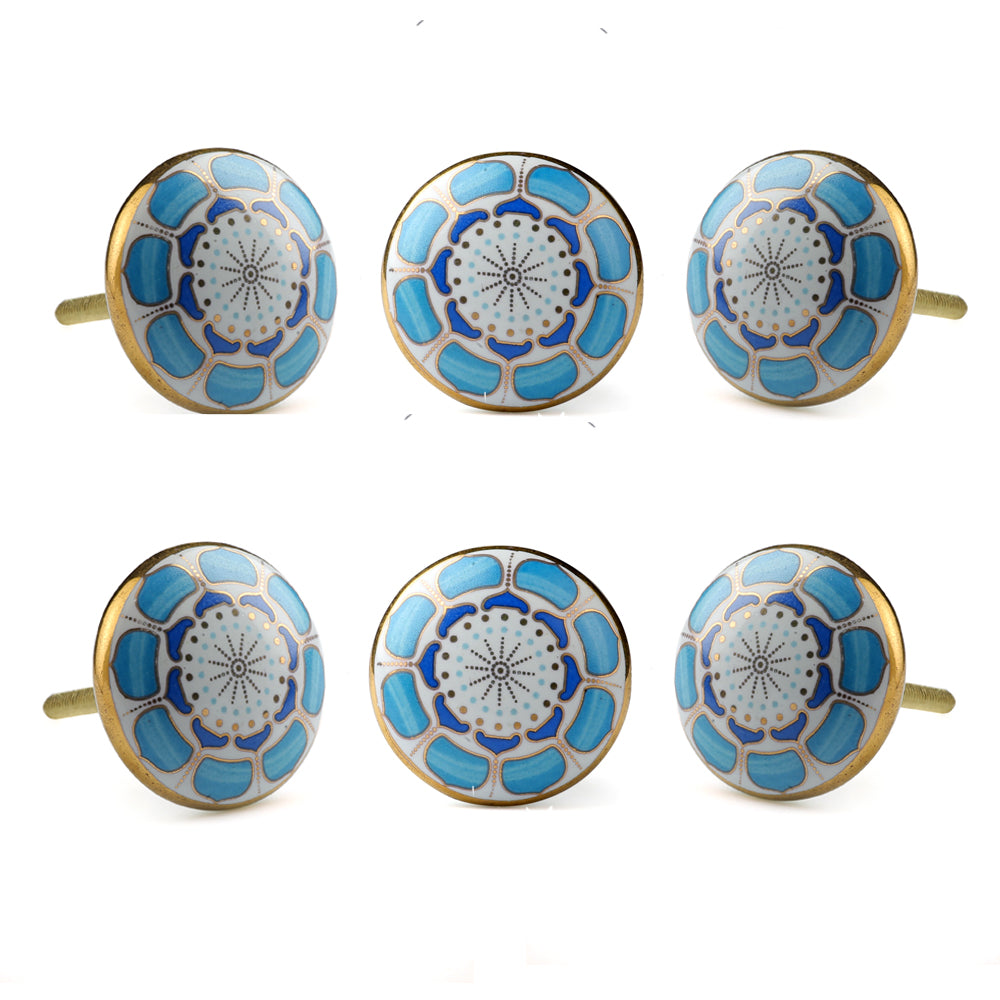Marigold Ceramic Knob Light blue ( Set of 6 )