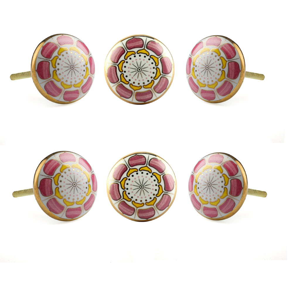 Marigold Ceramic Knob Pink ( Set of 6 )