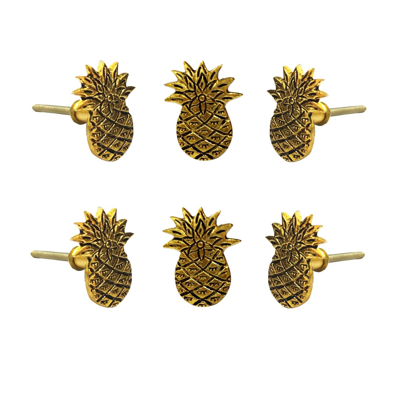 Set of 6 Gold Pineapple Knob