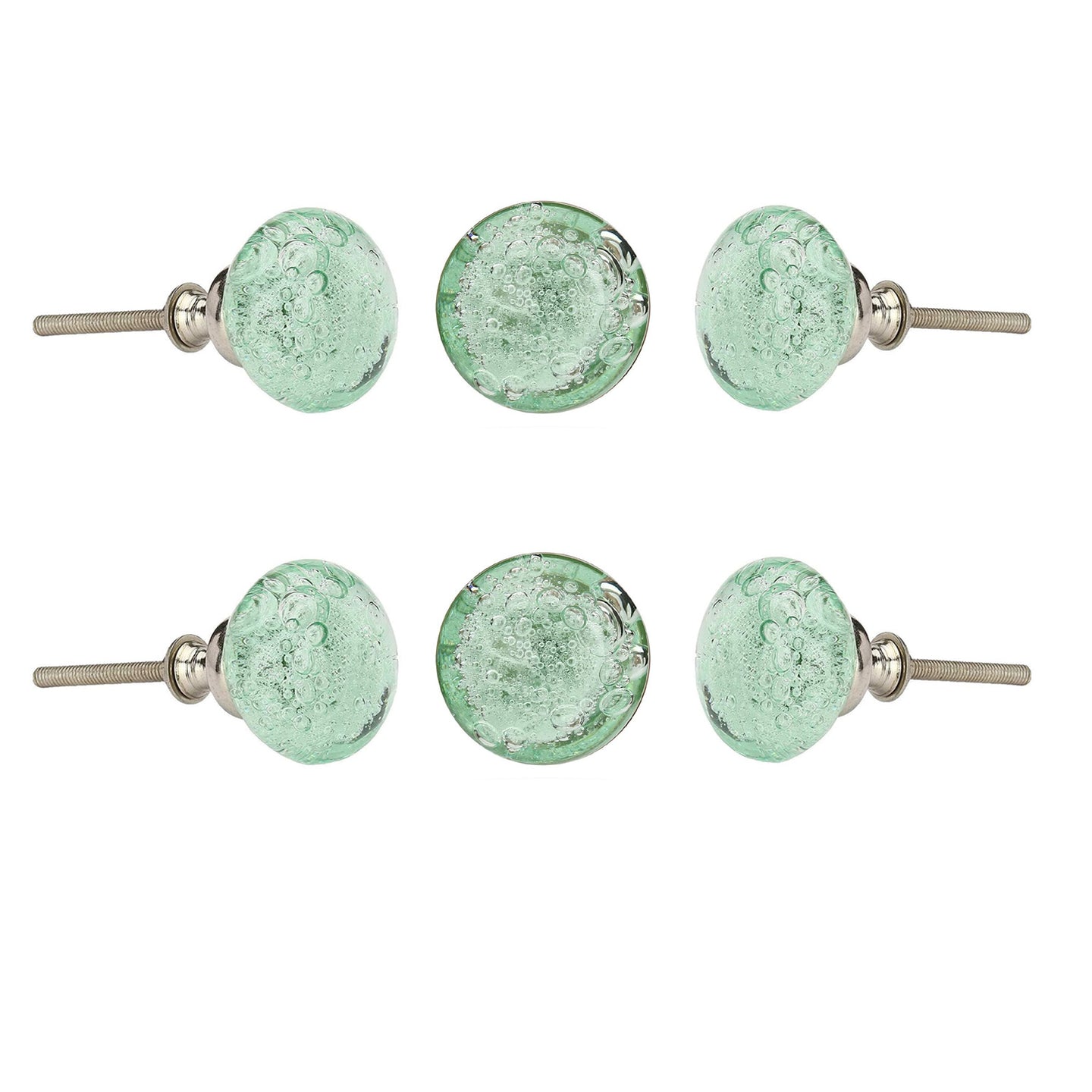 Set Of Six Light Green Bubble Glass Knobs