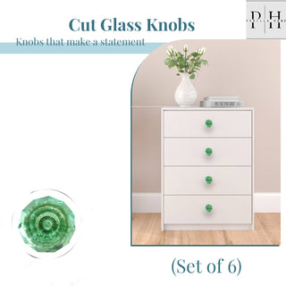 Set Of Six Mint Cut Glass Knobs