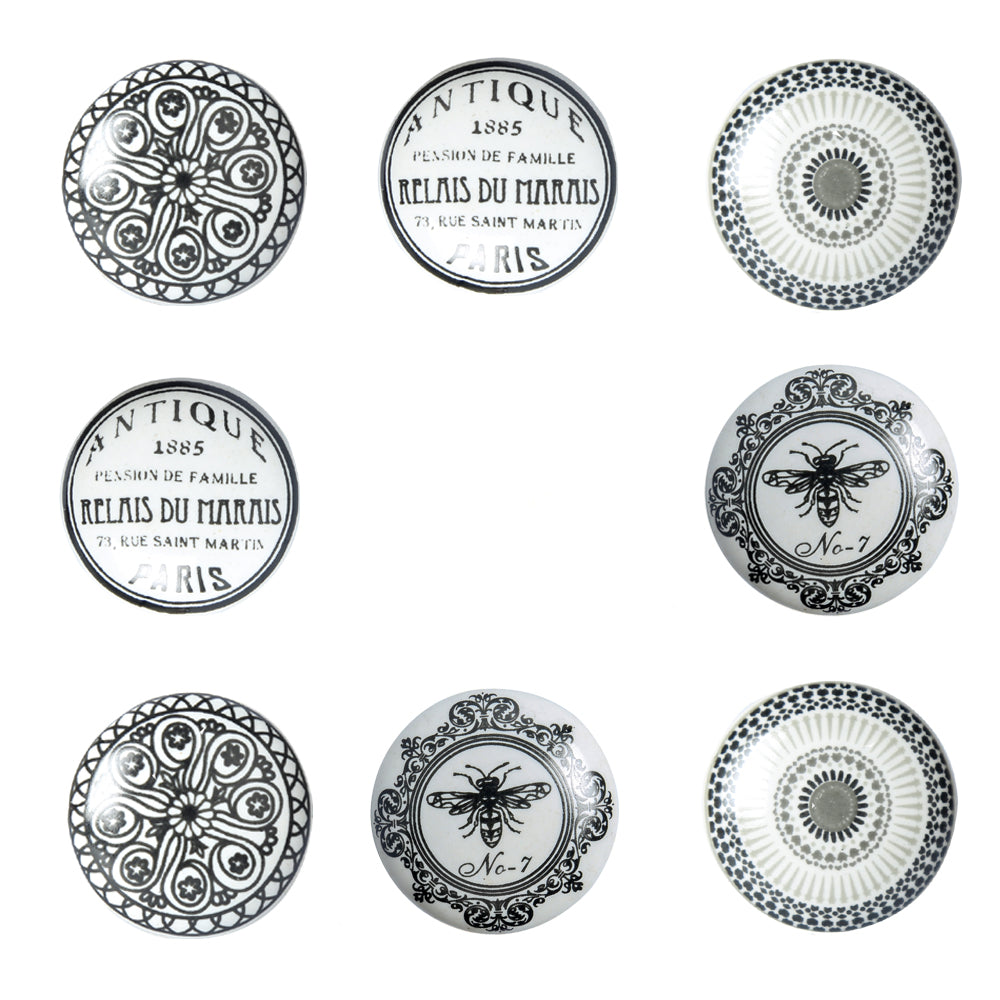 Set Of Eight Mix Design Printed Ceramic  Knobs