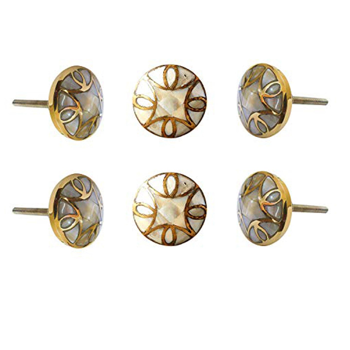 Set Of Six Brass Mother Of Pearl Knobs